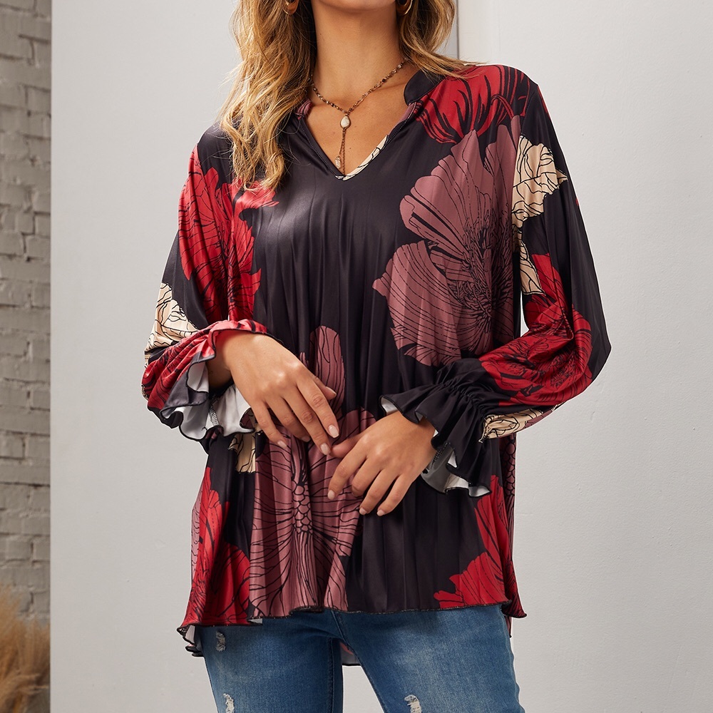 NWT✨ Suzanne Betro Signature Black Floral Red V-Neck Top Blouse XL